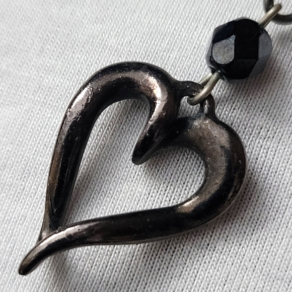 Dark Gun Metal Heart Necklace | Open Heart Pendant w/ 8" Chain - Picture 2 of 13